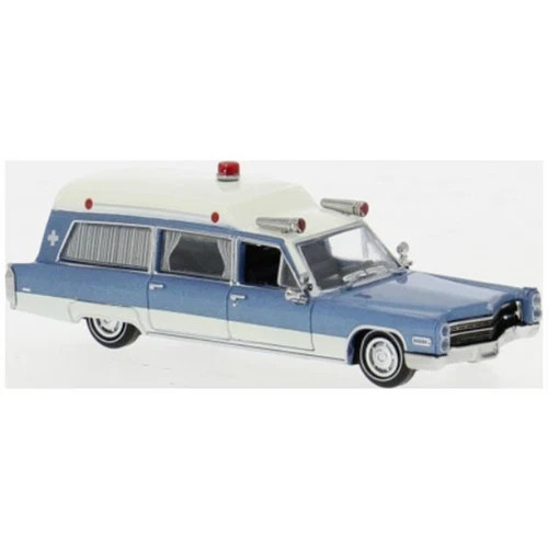 BREKINA 1966 CADILLAC MILLER METEOR AMBULANCE BLUE / WHITE HO 1/87 PLASTIC
