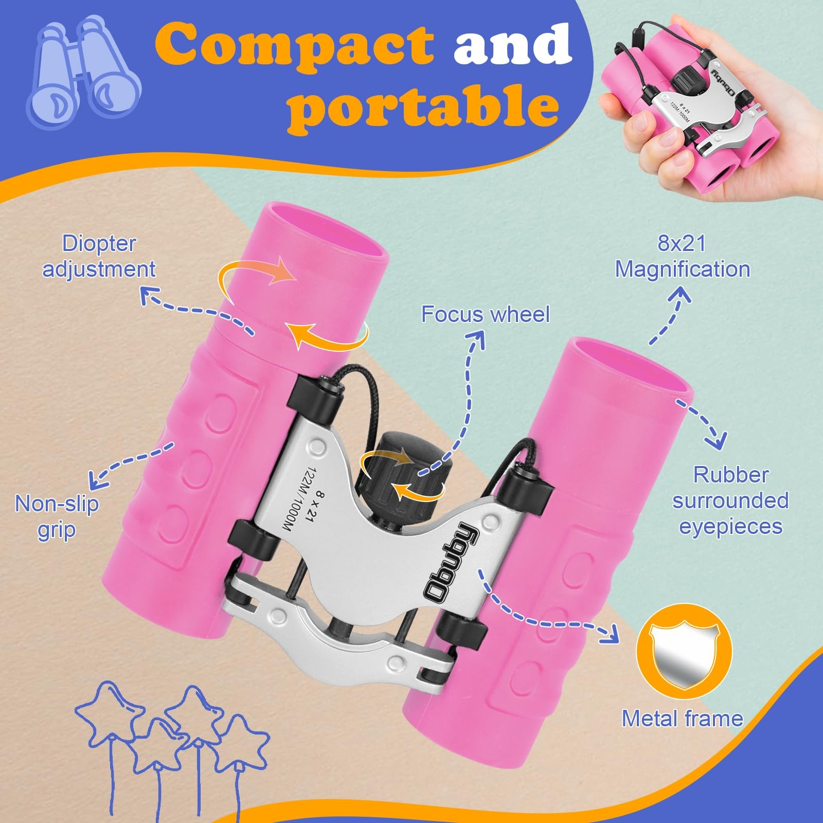 Compact 8×21 Binoculars for Kids 3-12 Years – Shockproof Mini Telescope
