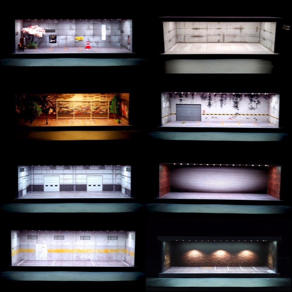 Diorama 1/64 Die-Cast Car Garage Model LED Street Parking Lots Display Scene US