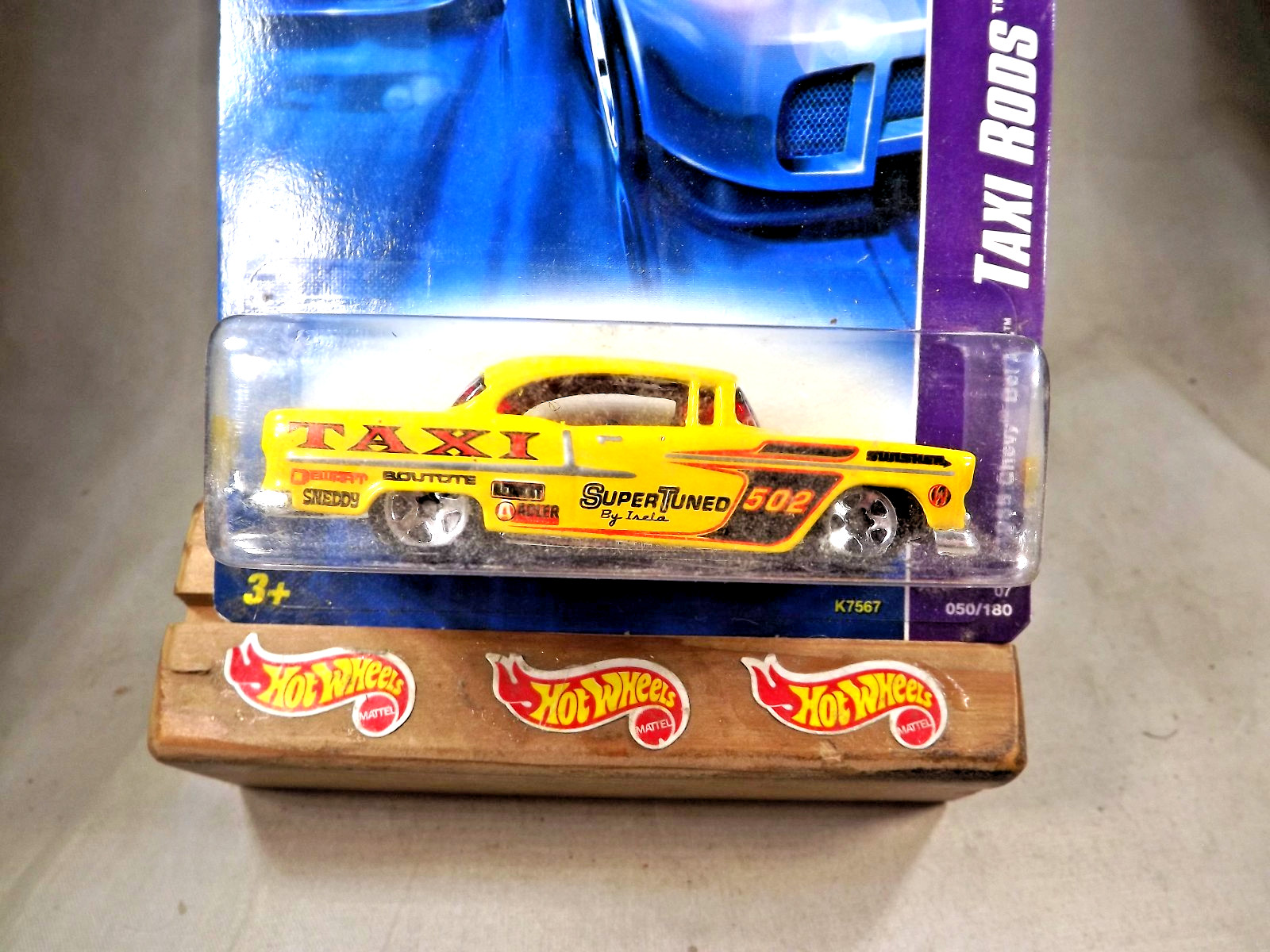 2007 Hot Wheels #50 Taxi Rods 2/4 1955 CHEVY BEL AIR Yellow w/Chrome 5 Spokes