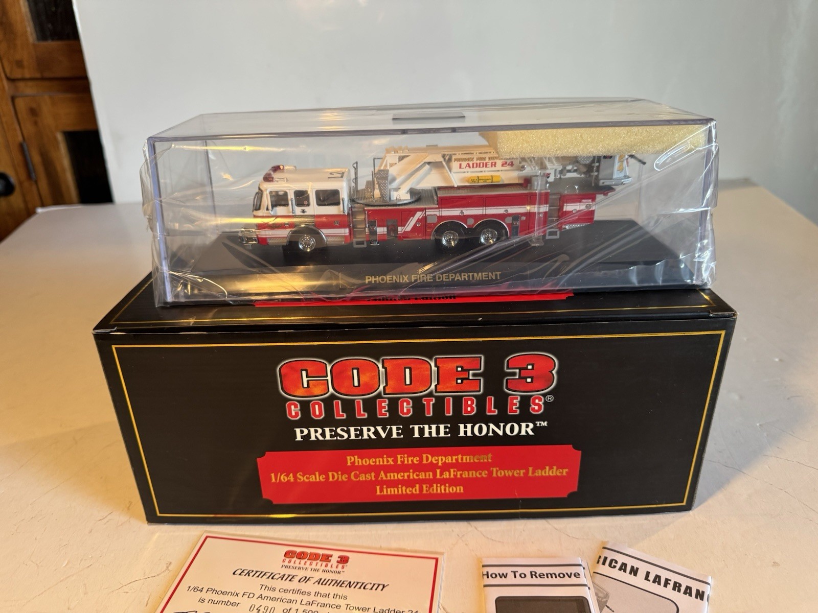 Code 3, 1:64 Die-Cast Phoenix Fire Dept American LaFrance Tower Ladder #12744 MB
