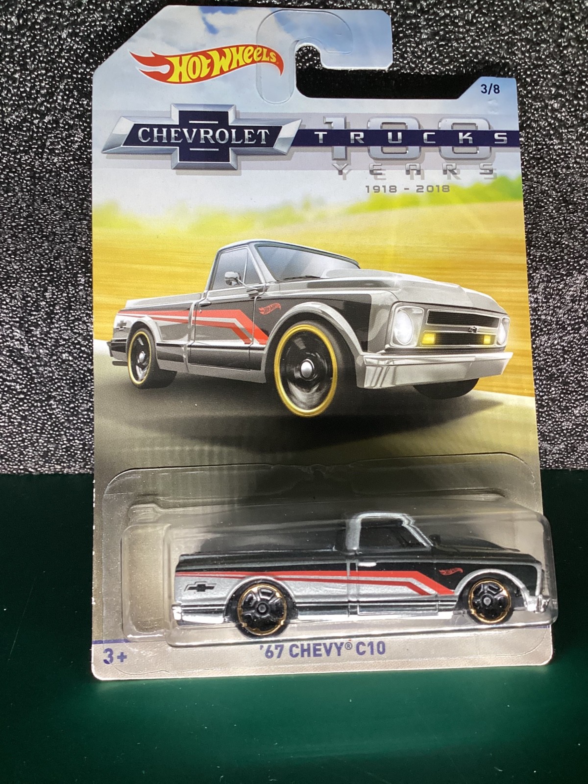 2 Lot Hot Wheels Chevrolet Trucks 100 Years 3/8 ’67 CHEVY C10 Gray & Black Gold