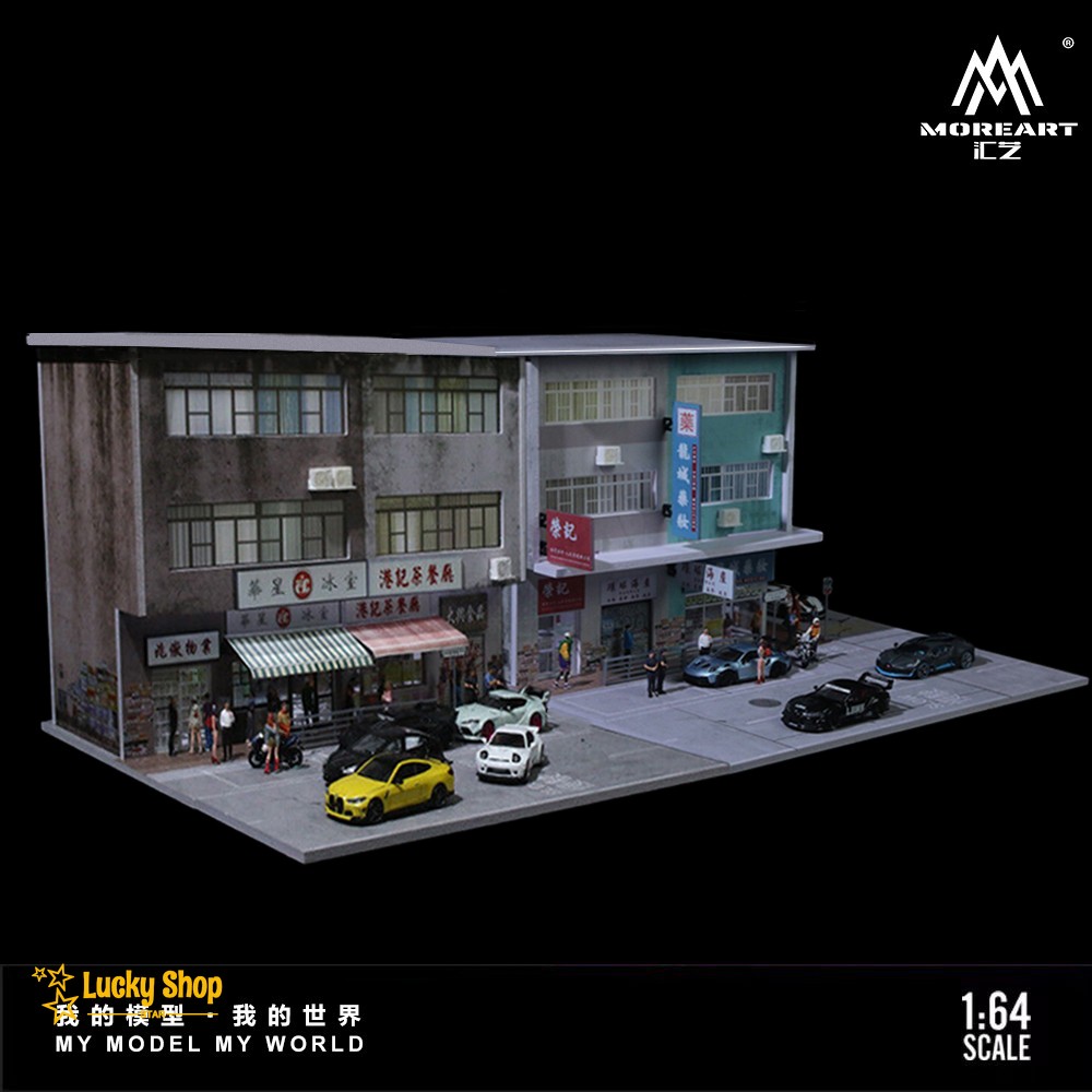 Diorama 1:64 Car Garage Model LED Lights City Street Building Scene Case Gift US