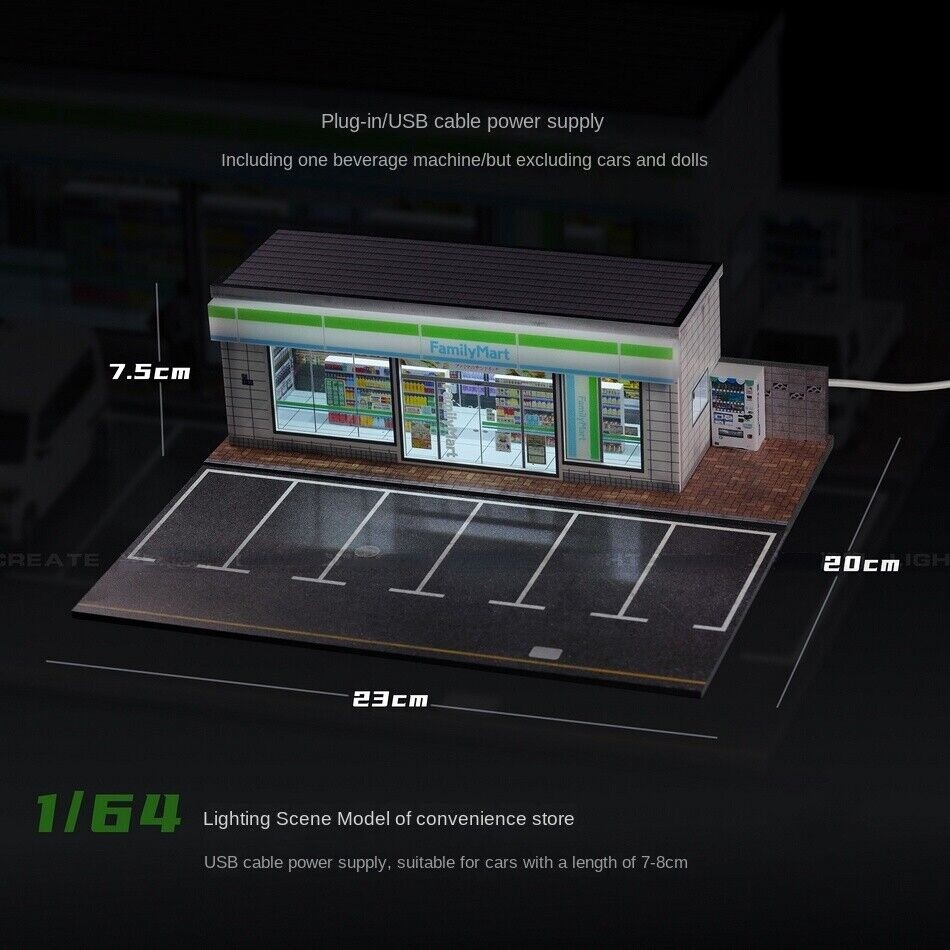 Diorama 1/64 Car Garage Model LED Lighting City Workshop Scene Building Model