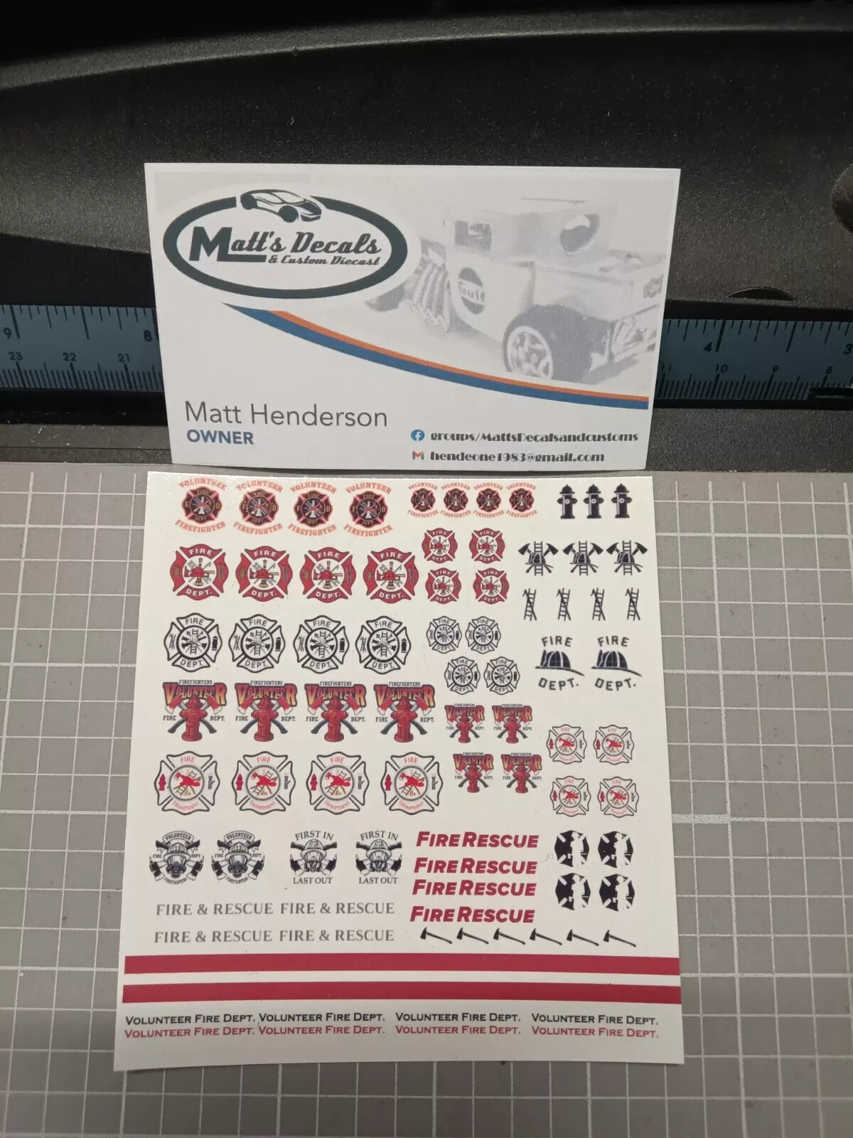 1/64 for hot wheels waterslide decals fire and rescue MADE IN THE USA!