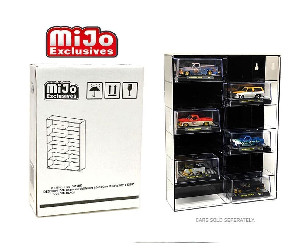 SHOWCASE 12 CAR DISPLAY CASE WALL MOUNT FOR 1/64 SCALE MODELS BLACK MJ10012