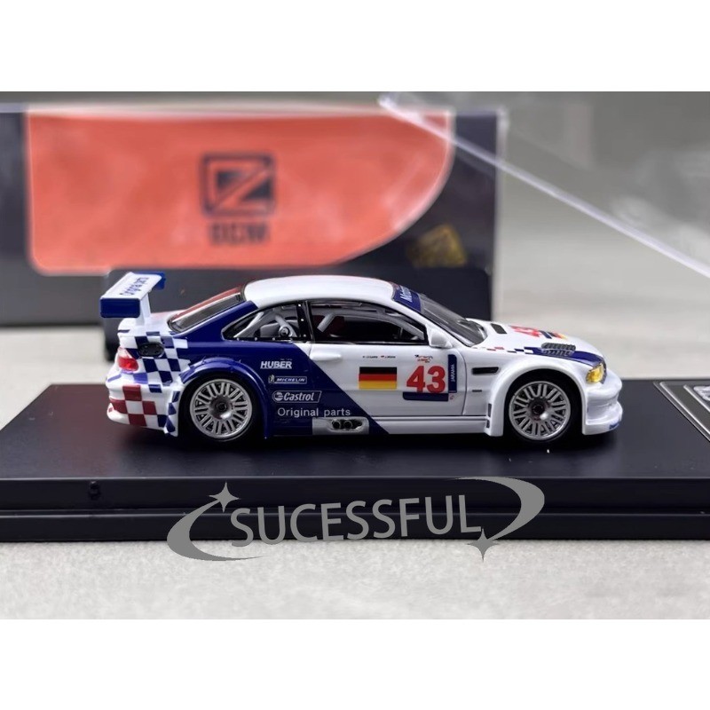 DCM 1:64 White BMW M3 GTR E46 #43 Widebody Diecast Sports Car Display Model