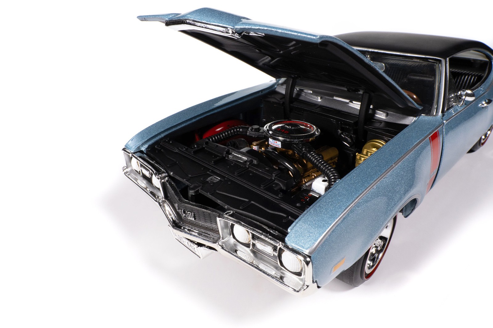 1968 OLDSMOBILE 442 W30 HOLIDAY COUPE BLUE 1/18 DIECAST CAR AUTO WORLD AMM1350