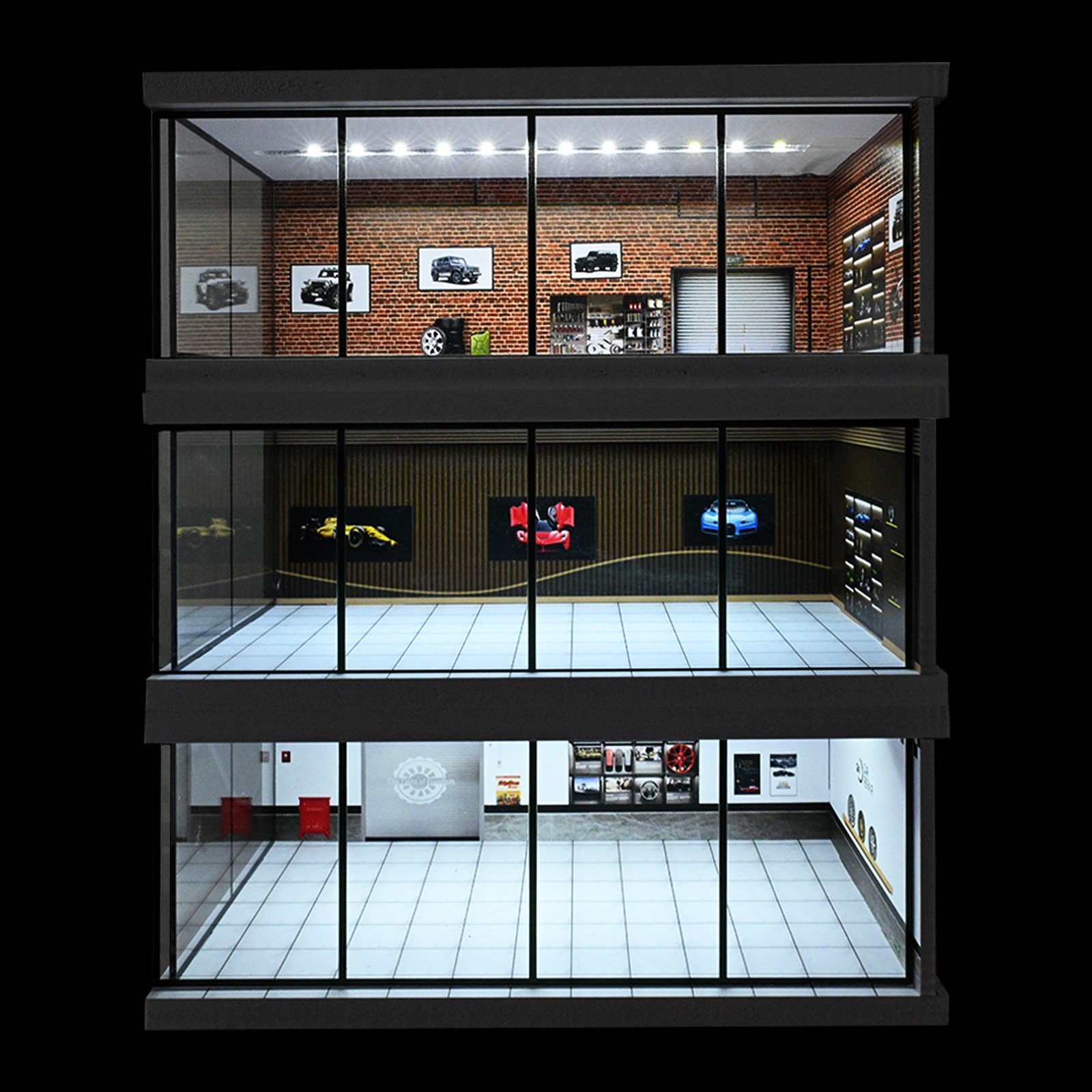 Diorama 1/64 Car Showroom Model LED Lighting Car Garage Backdrop Scene Model Toy