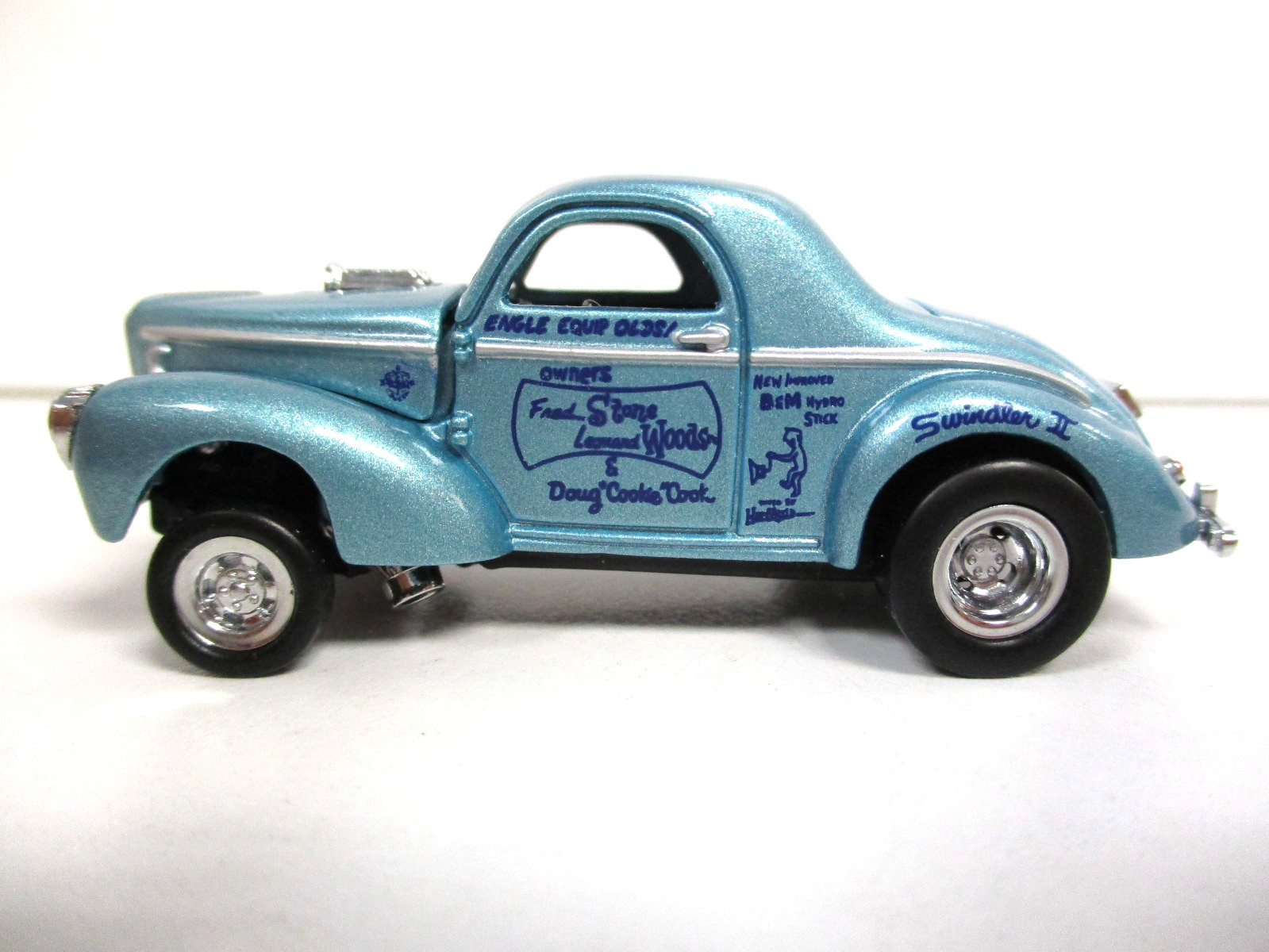 HOT WHEELS STONE WOODS COOK SWINDLER II 1941 WILLYS GASSER DRAG CAR REAL RIDERS