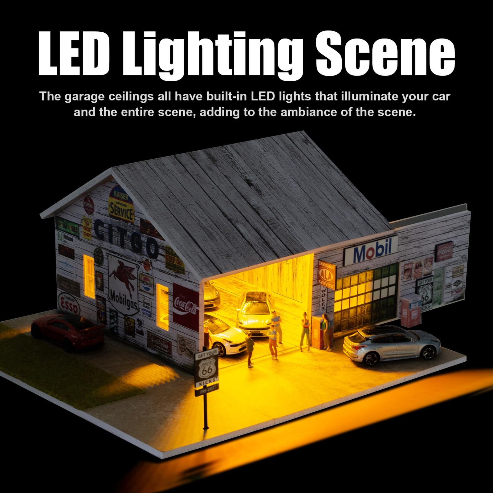 1/64 Scale Diorama Parting Lot Mode LED Lighting Car Display Case Scene Decor US