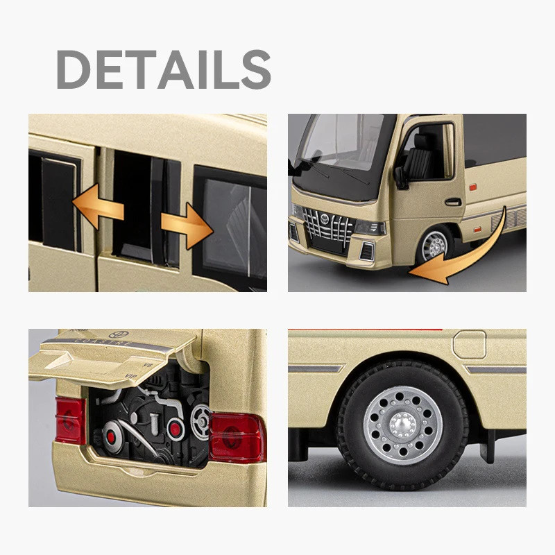 1:33 Toyota Coaster Alloy Diecast Bus Model Sound Light Kid’s Toy Collectibles