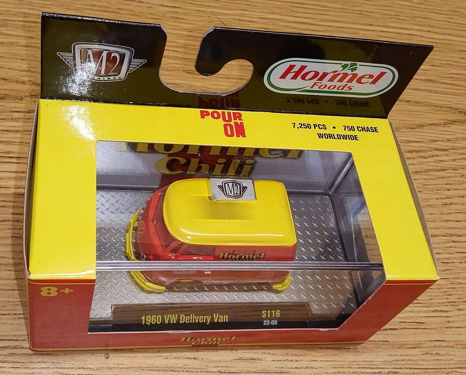 2022 M2 Machines Hormel Chili 1960 Volkswagen Delivery Van S116 22-09 Red/Yellow