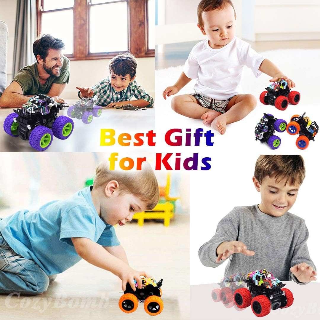 Friction Powered Monster Trucks Toys for Boys/Girls – Push and Go Car Truck Play