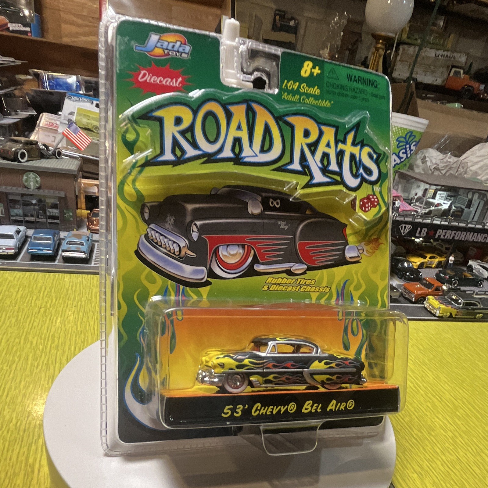 Jada Toys Road Rats 1953 Chevy Bel Air 1:64 Diecast Black/Yellow Flames