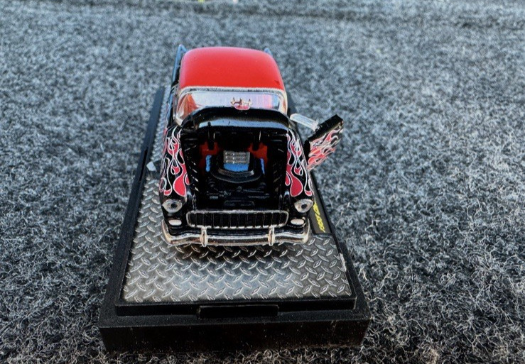 M2 1955 Chevrolet Bel Air Hardtop, Black/Red, No Box, 1:64 Scale