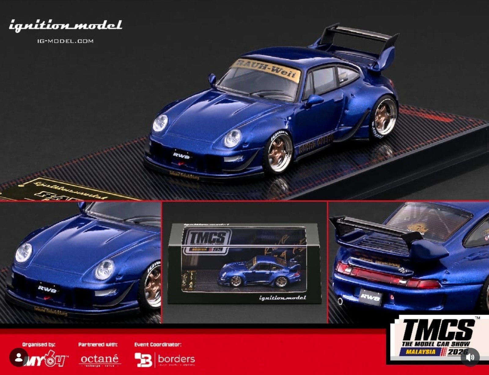 Ignition Model Porsche 993 RWB Blue Metallic TMCS Malaysia 26′ w/ Serial Number