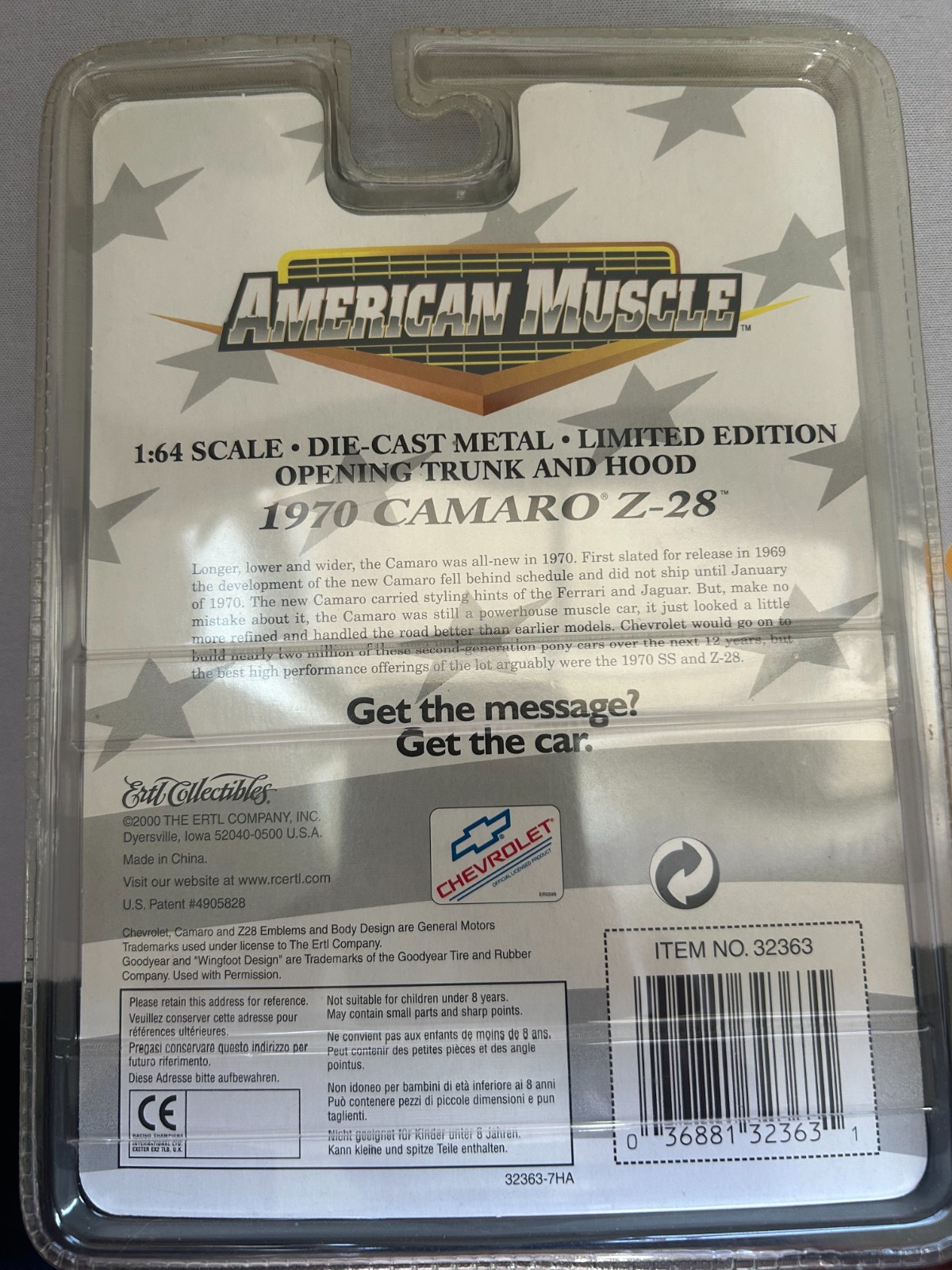 Ertl Collectibles 1/64 scale American Muscle 1970 Camaro Z-28 Blue NIP