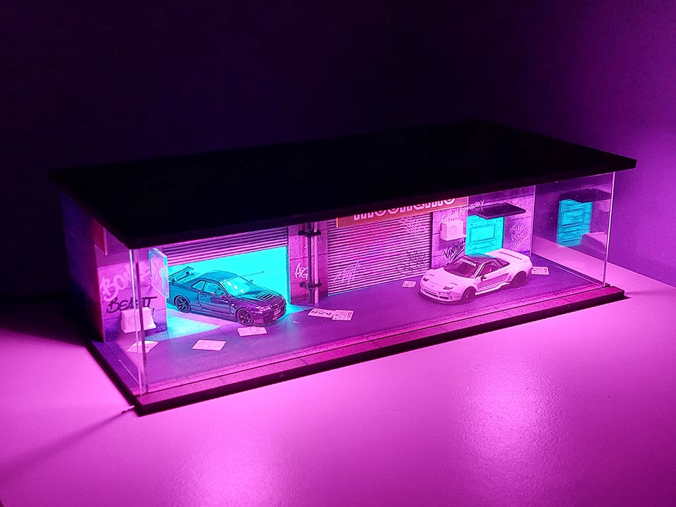 Diorama 1:64 Car Garage Model LED Lighting City Parking Lot Scene Display Model
