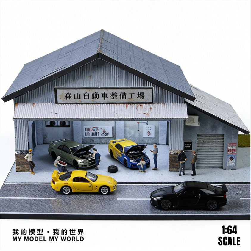 1/64 Diorama Diecast Car Garage Model LED Street Parking Lot Scene Buildings US