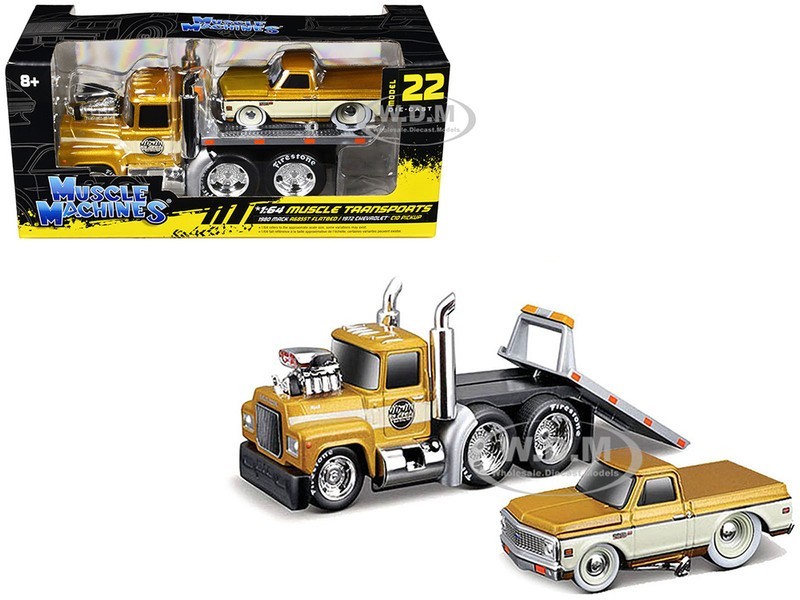 1980 MACK A685ST FLATBED & 1972 CHEVROLET C10 SET 1/64 BY MUSCLE MACHINES 11555