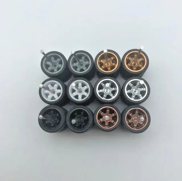 6 Sets – Mixed TE37 6 Spoke – Hot Wheels Rims & Real Riders Rubber Tires 1/64