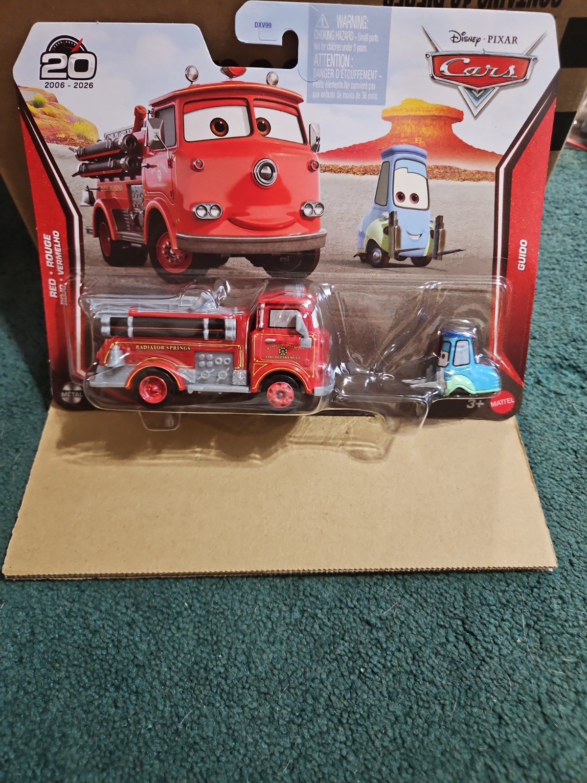 DISNEY PIXAR CARS 20th AE RED FIRE TRUCK GUIDO FORKLIFT 2026 2 PACK New