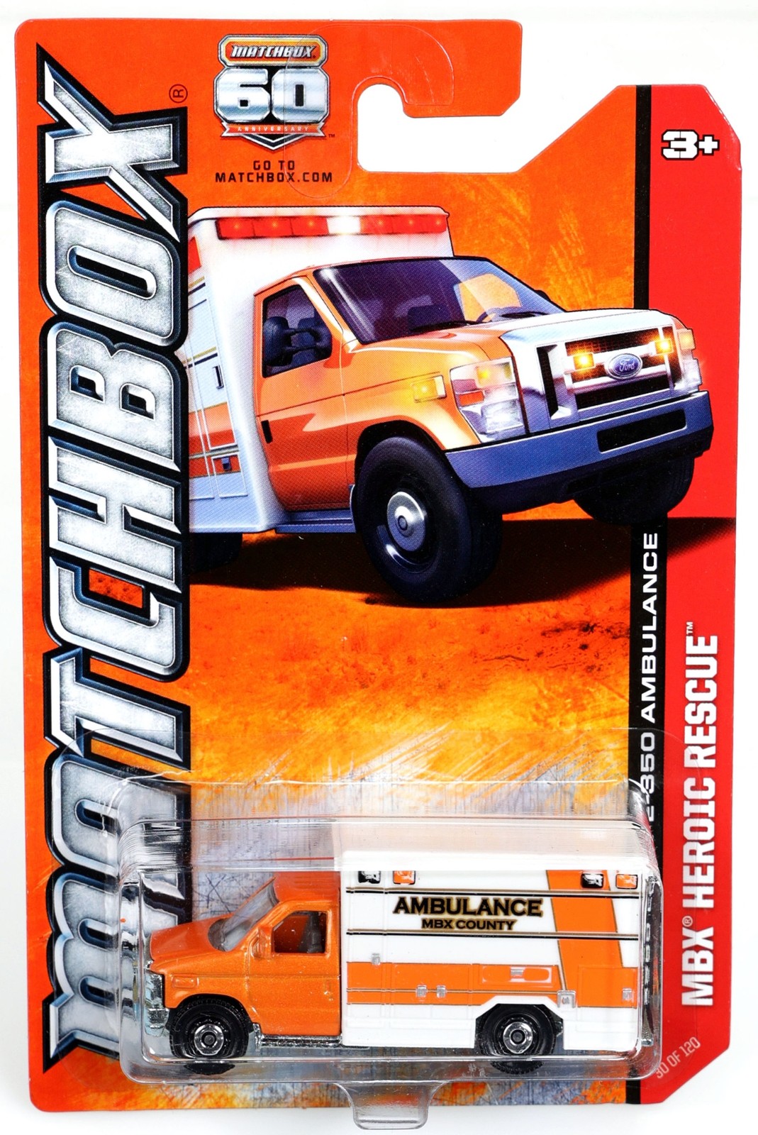 Matchbox 2009 Ford E-350 Ambulance MBX Heroic Rescue – Y0713 NRFP 2012 Orange