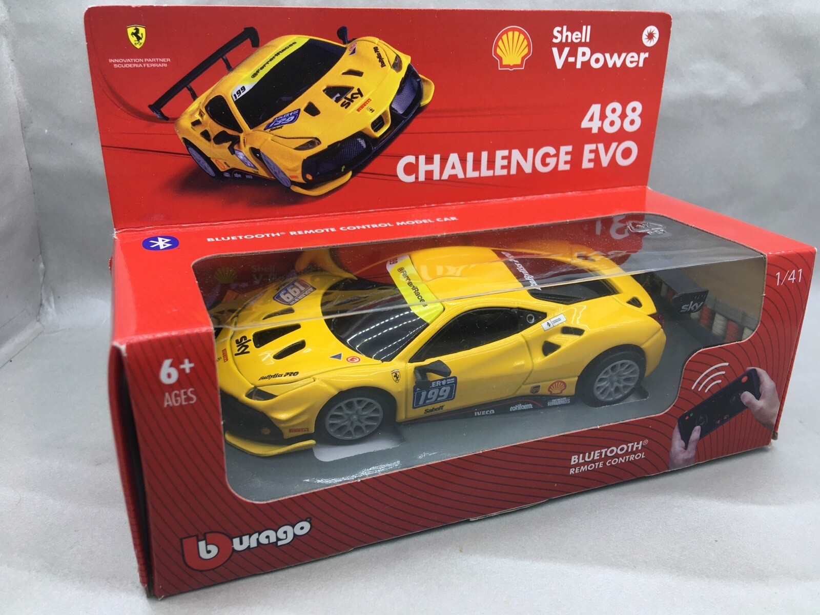 🇺🇦 1:43 Shell Ferrari 488 Challenge EVO Yellow Remote RC Front Lights Shining