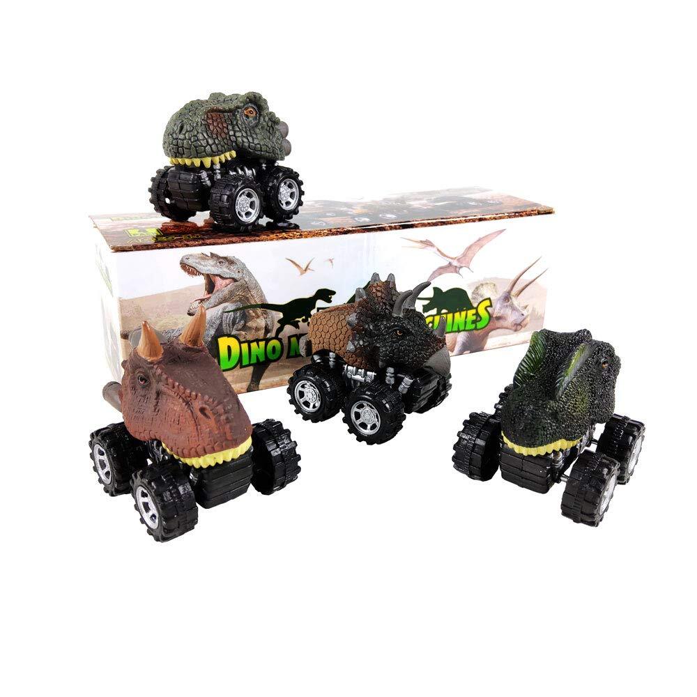 Pull Back Dinosaur Car Toys 4 Pack for 3-Year-Old Boys and Toddlers