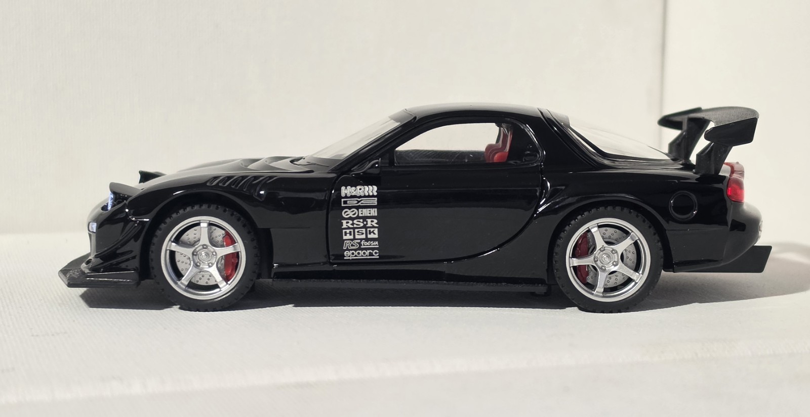 Mazda RX-7 Black Diecast Car 1:32 w/ Rear Wing Light-Up Highly Collectible