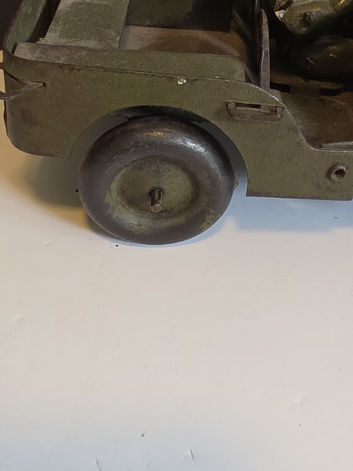 Vintage Pressed Steel Willys Jeep Military Toy w/ Driver France? 1940s 1950s