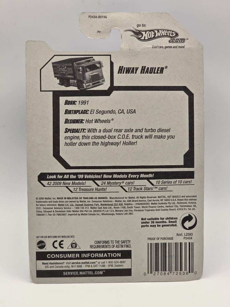 HOT WHEELS 2009 HW CITY WORKS 8/10 – HIWAY HAULER BLUE AND BLACK (WN) (TOTE 4)