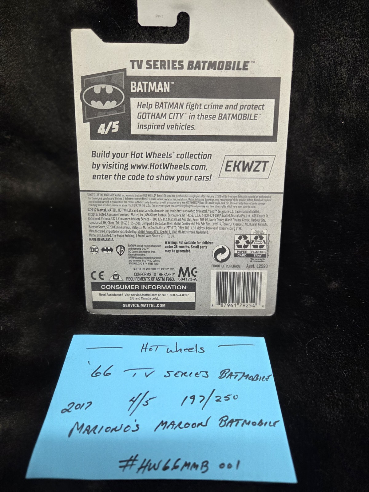 Hot Wheels TV SERIES BATMOBILE Kroger Exclusive Matte RED #HW66MMB 001