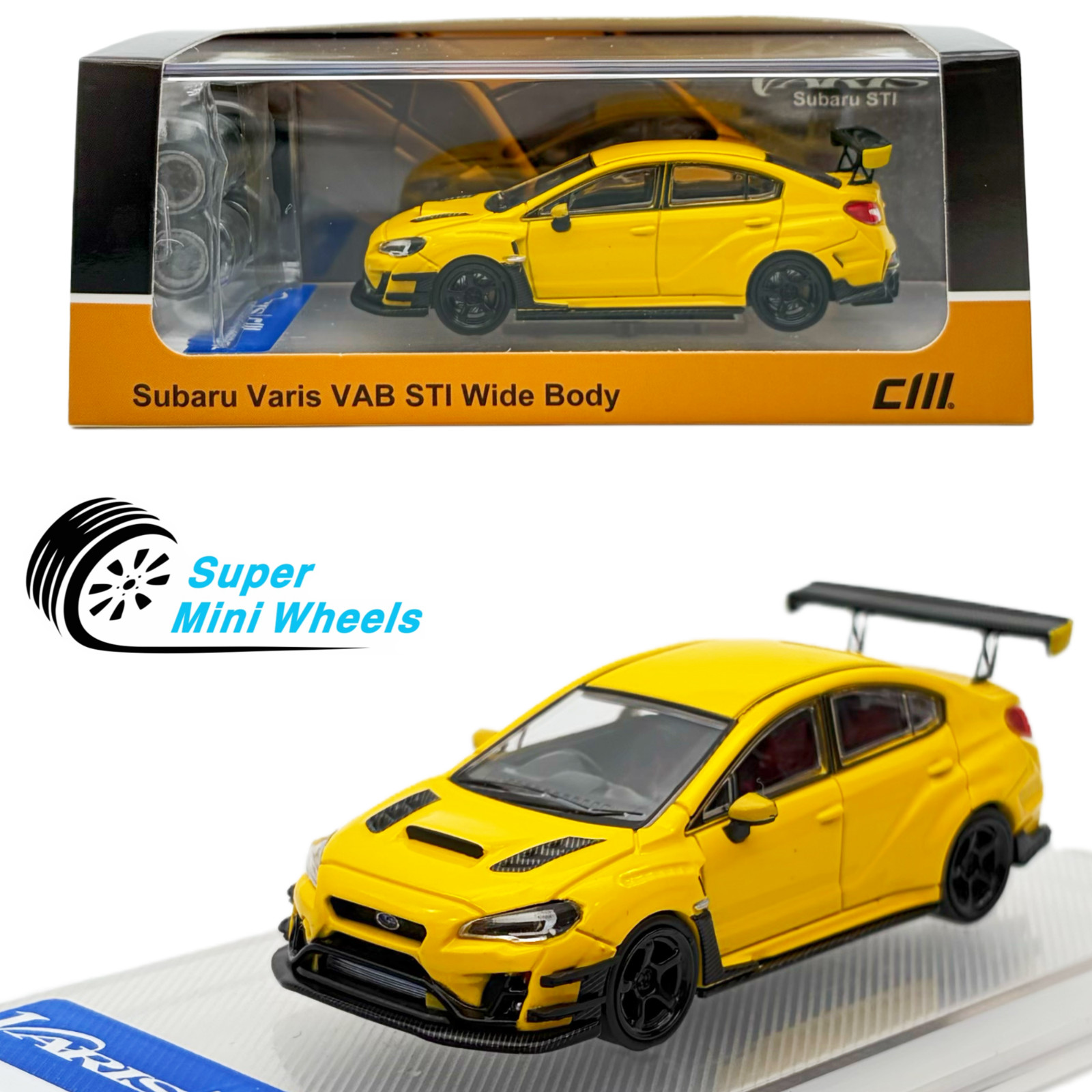 CM-Model 1:64 Subaru STi Varis Widebody 1.0 – Yellow CM64-STI-08