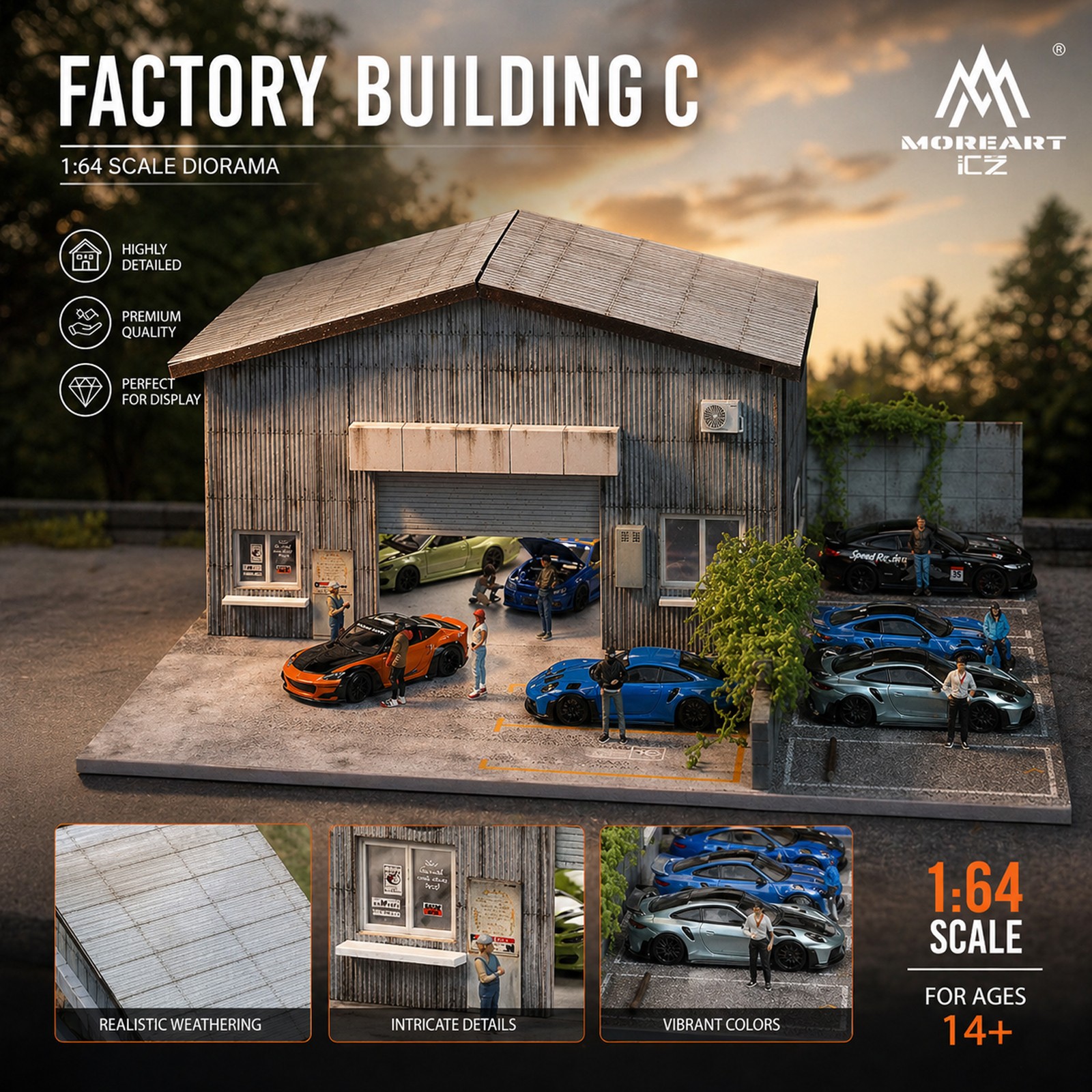 Diorama 1/64 Scale Garage Model LED Lighting Parking Lot Factory Scene Display