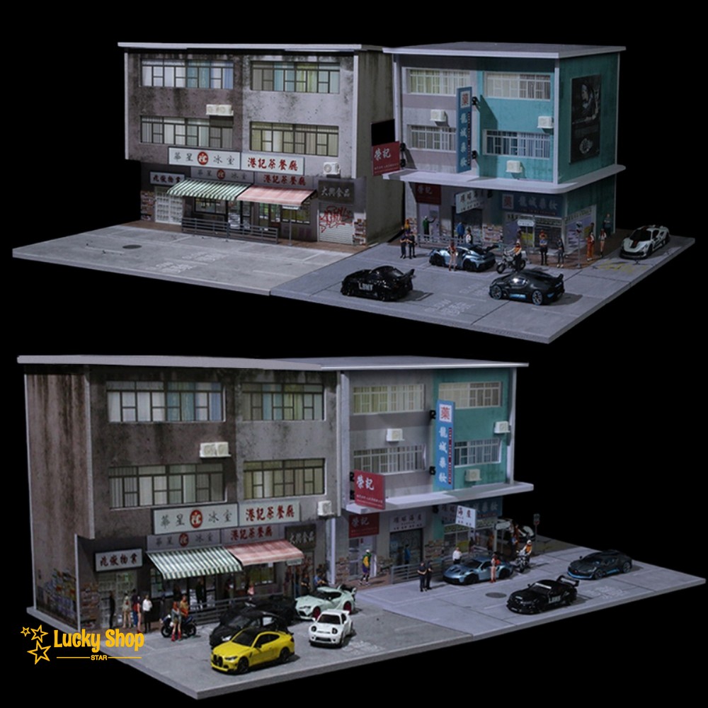 Diorama 1:64 Car Garage Model LED Lights City Street Building Scene Case Gift US