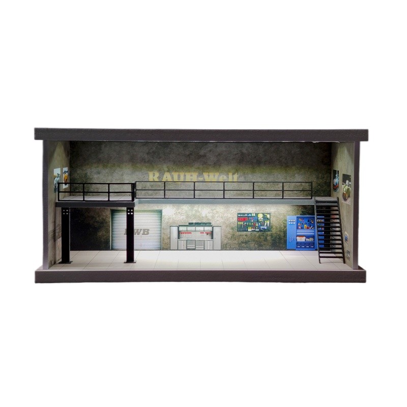 Diorama 1/64 Car Garage Model LED Street Repair Workshop Buildings Scene Gift US