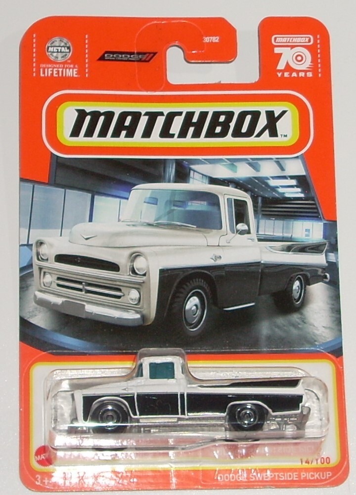 2023 MATCHBOX MBX 70 YEARS DODGE SWEPTSIDE PICKUP Truck 14 White Black MOC
