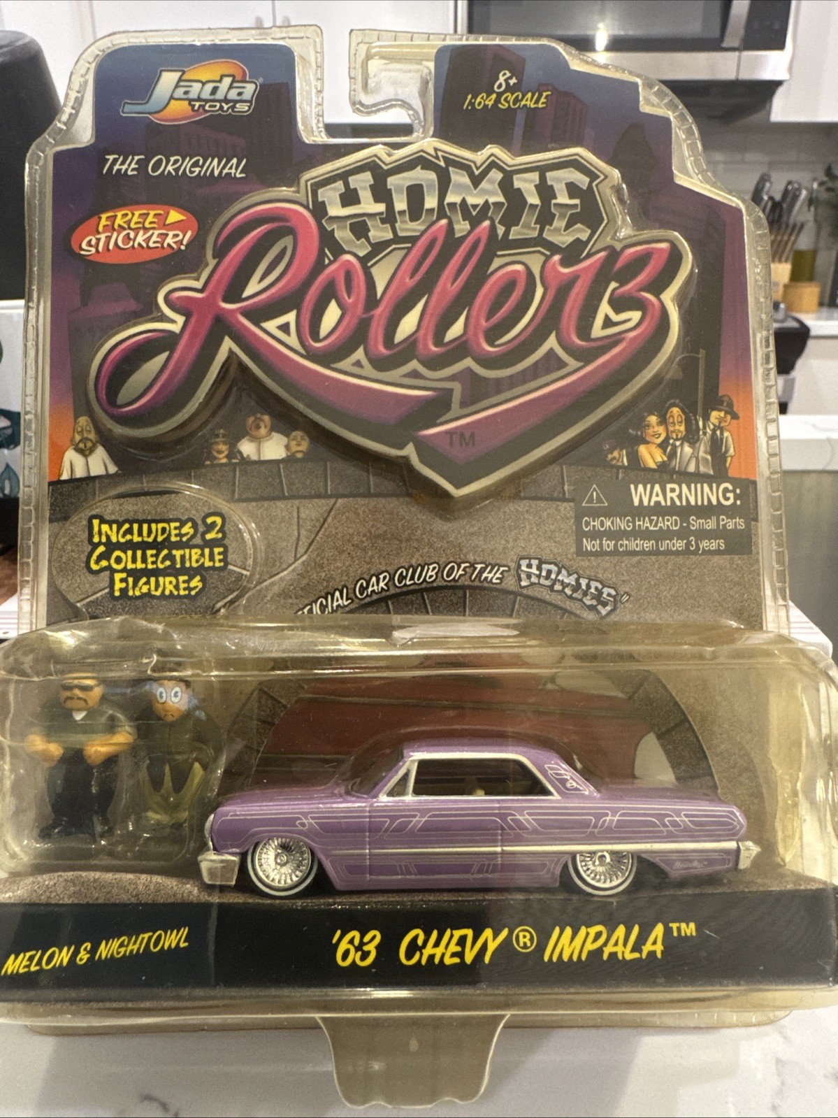 Jada Toys Homie Rollerz 1963 Purple Chevrolet Impala W Melon & Night Owl