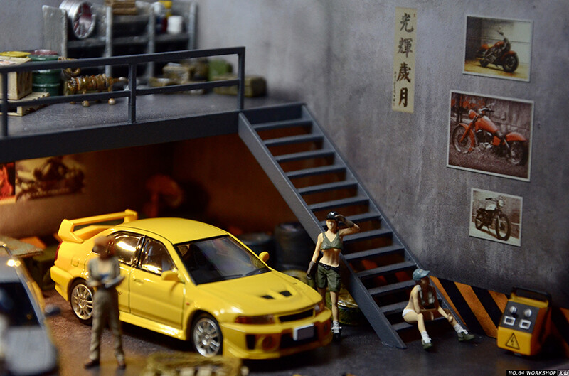 Assemble Diorama 1:64 Double Deck USB LED Lighting Model Car Station – Grey