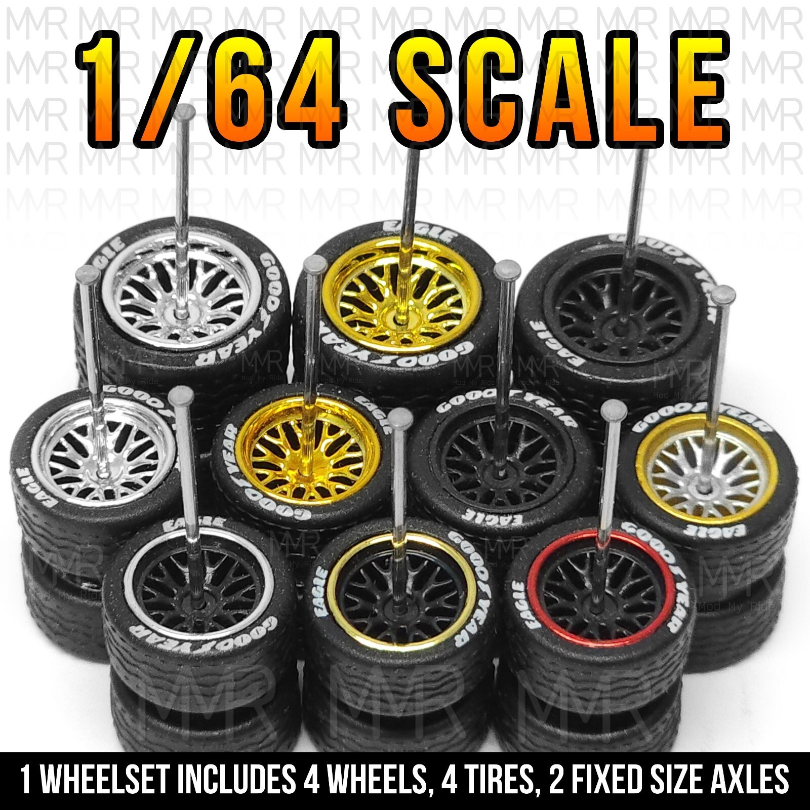 1/64 Scale 20 SPOKE BBS LM Tread Real Rider Wheels Rims Rubber Tire Set for Hot