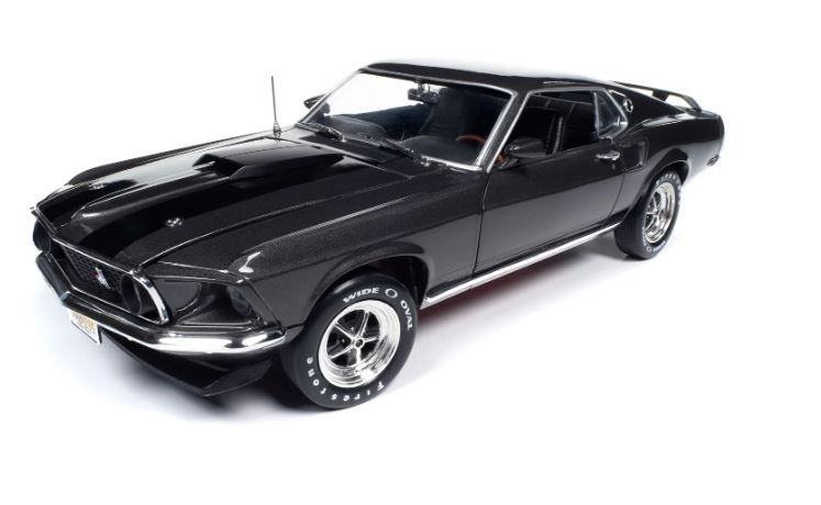 1969 FORD MUSTANG DARK GRAY “JOHN WICK” 1/18 DIECAST MODEL BY AUTO WORLD AWSS145