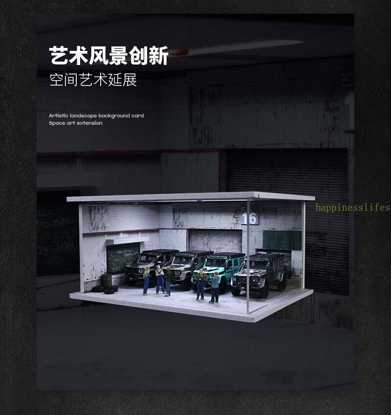 Diorama 1/64 Car Garage Model LED Lighting City Car Repair Shop Scene Model Toy