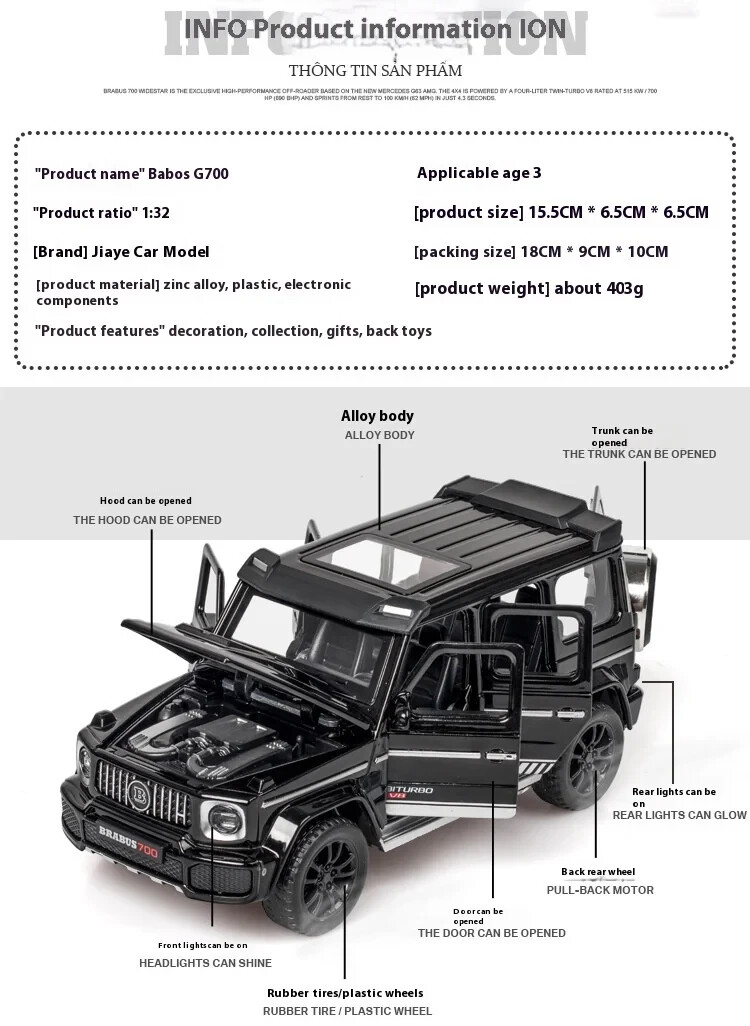 1/32 Mercedes G-Class G-Wagon G700 Alloy Car Model Colour-Red Brabus G700