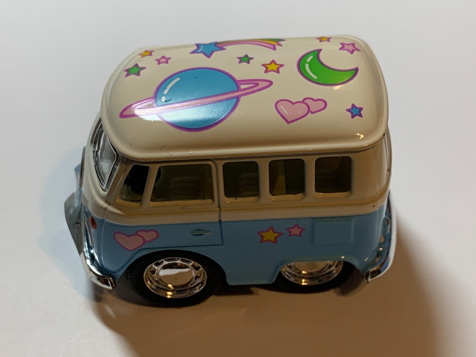 Kinsfun Light Blue with Design Little Van Volkswagen Die Cast Metal