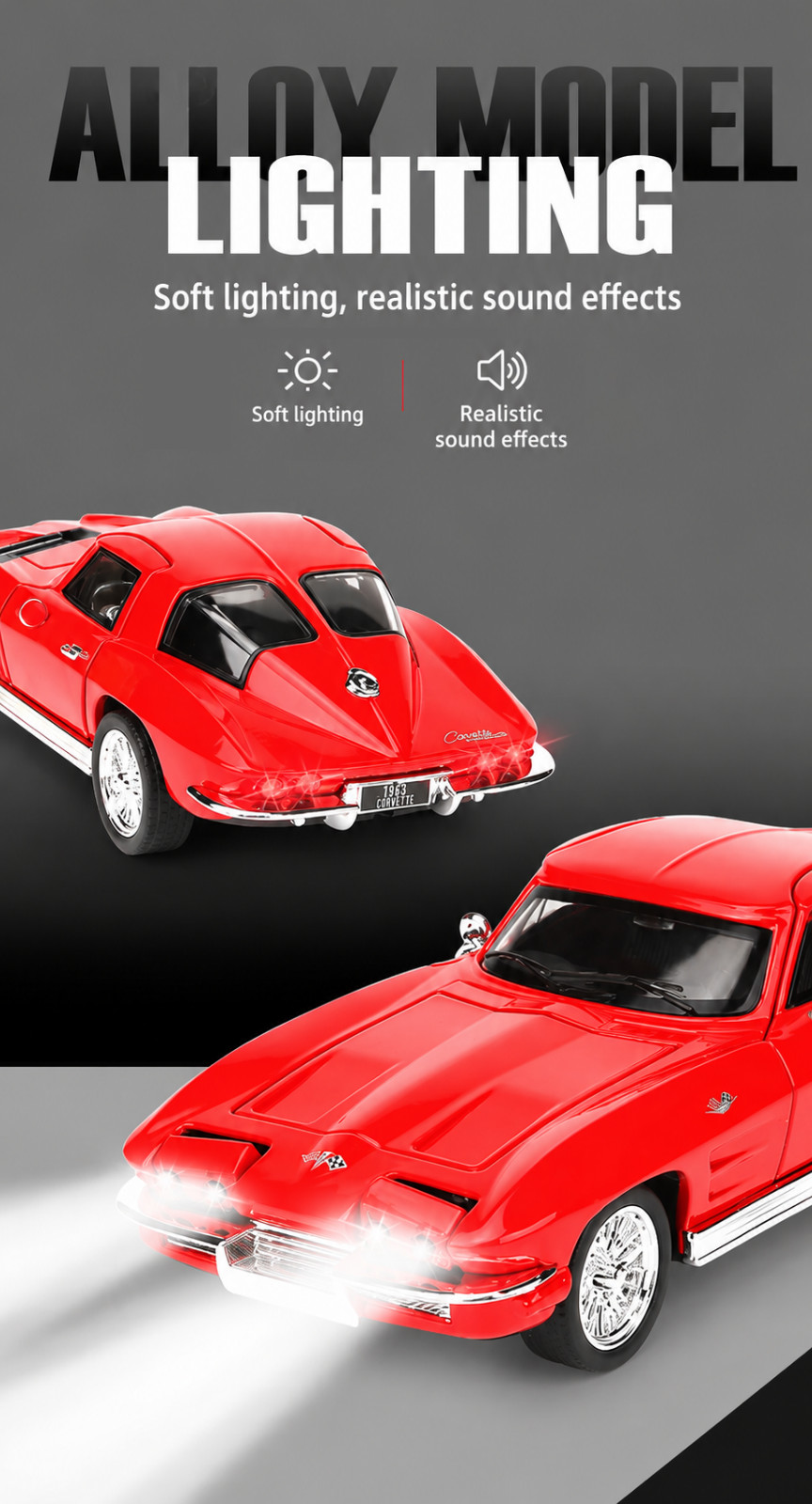 1:32 1963 Chevrolet Corvette Sting Ray C2 Coupe Model Car Collectible Toy Gift