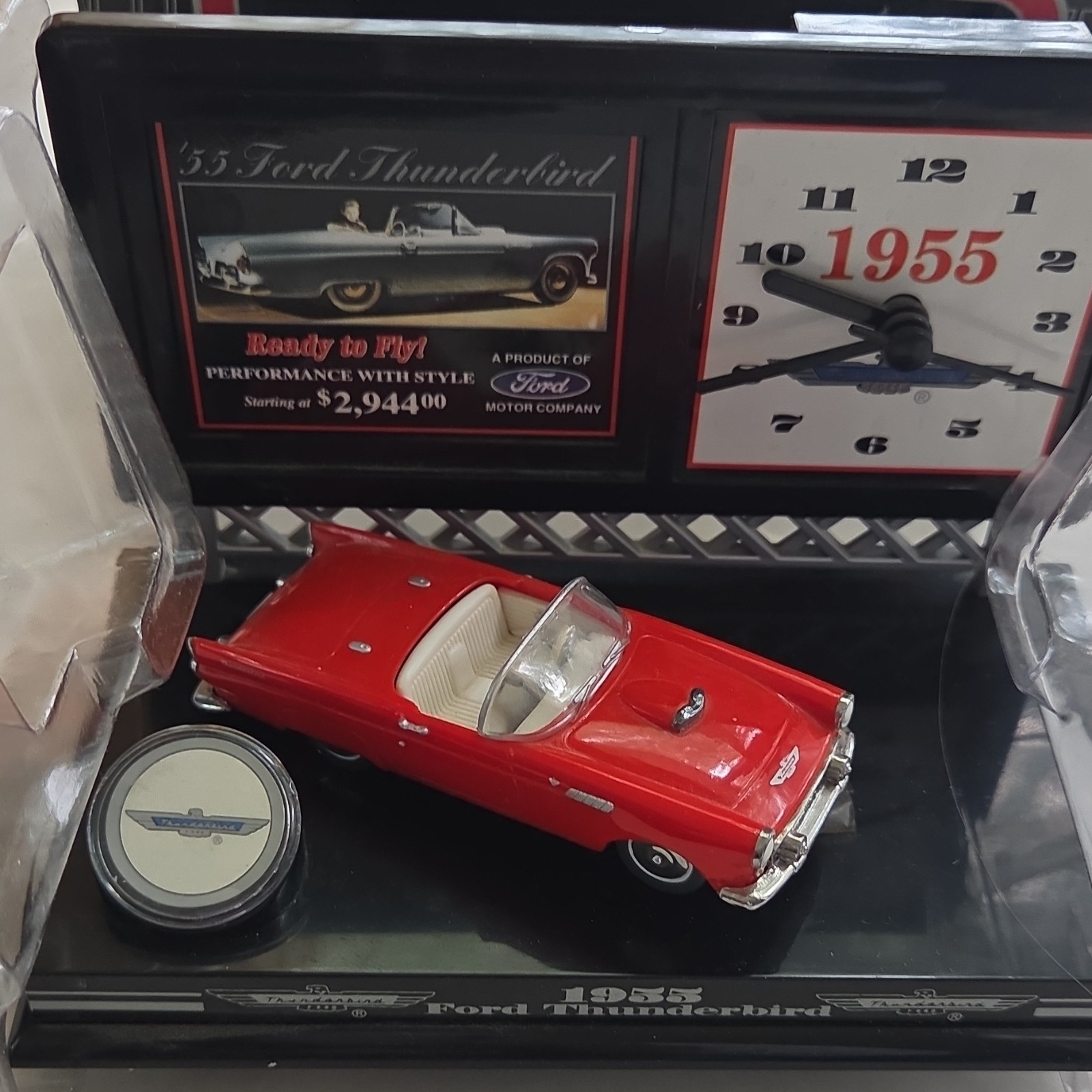 Enesco Classics Collection 1955 Ford Thunderbird Diecast Desk Set Clock 1:43