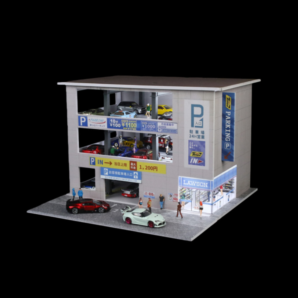 1/64 Diorama Garage Model LED City Store Parking Lot Building Scene Model Gift