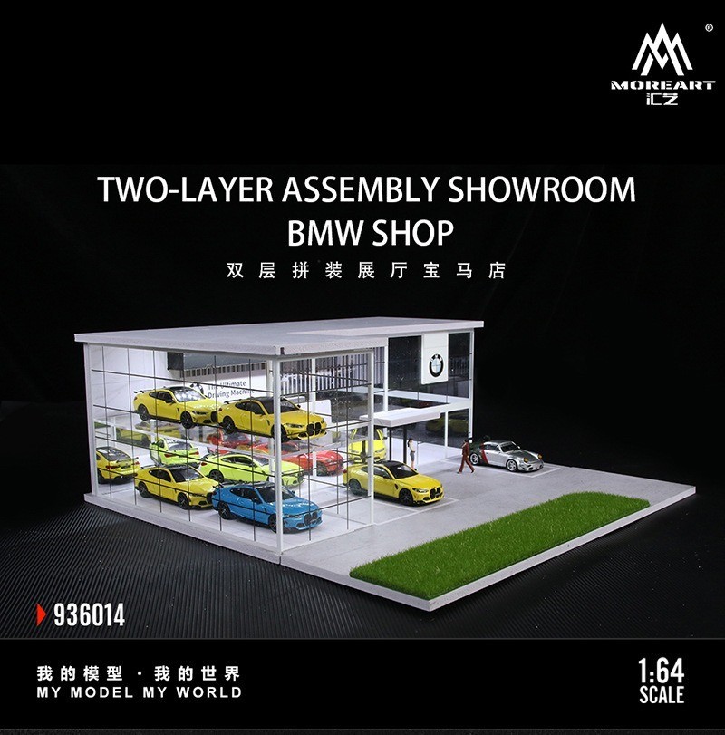 Diorama 1/64 Die-Cast Car Garage Model LED Car Exhibition Showroom Scene Gift US